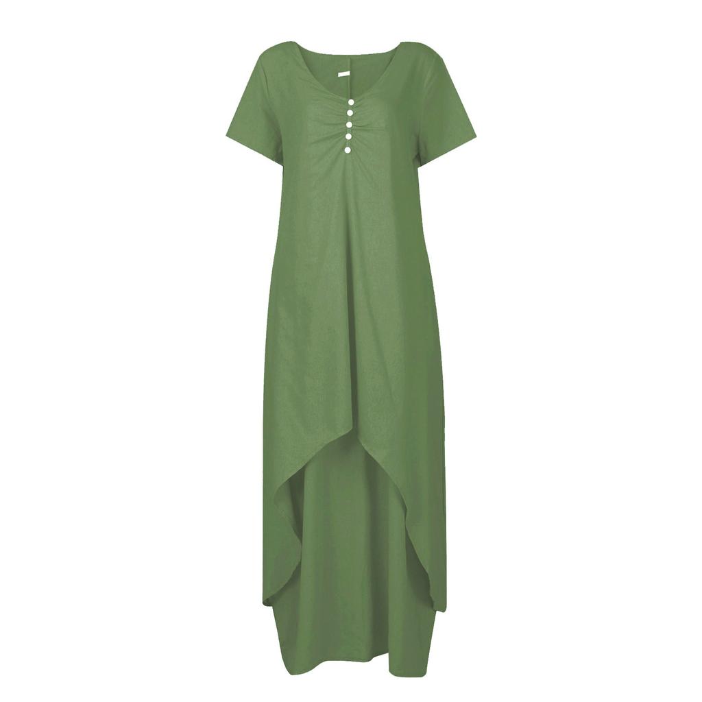 Женская мода Boho сплошной цвет с коротким рукавом свободное повседневное нерегулярное платье