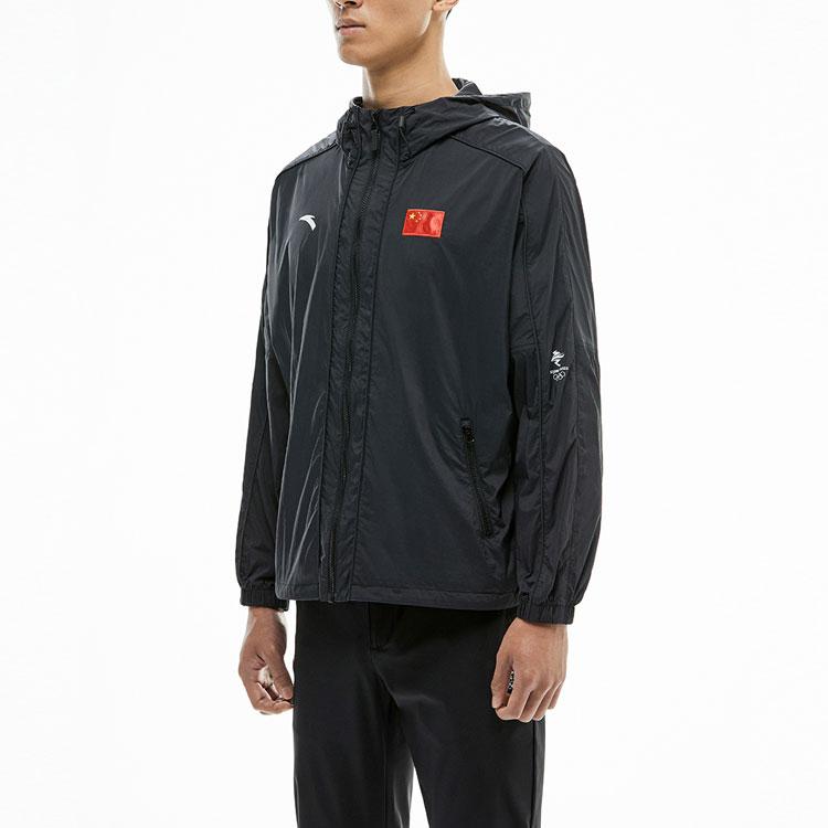 Anta Спортивная куртка с капюшоном на молнии с вышивкой серии национального флага, верхняя одежда унисекс, черная 152130619-2