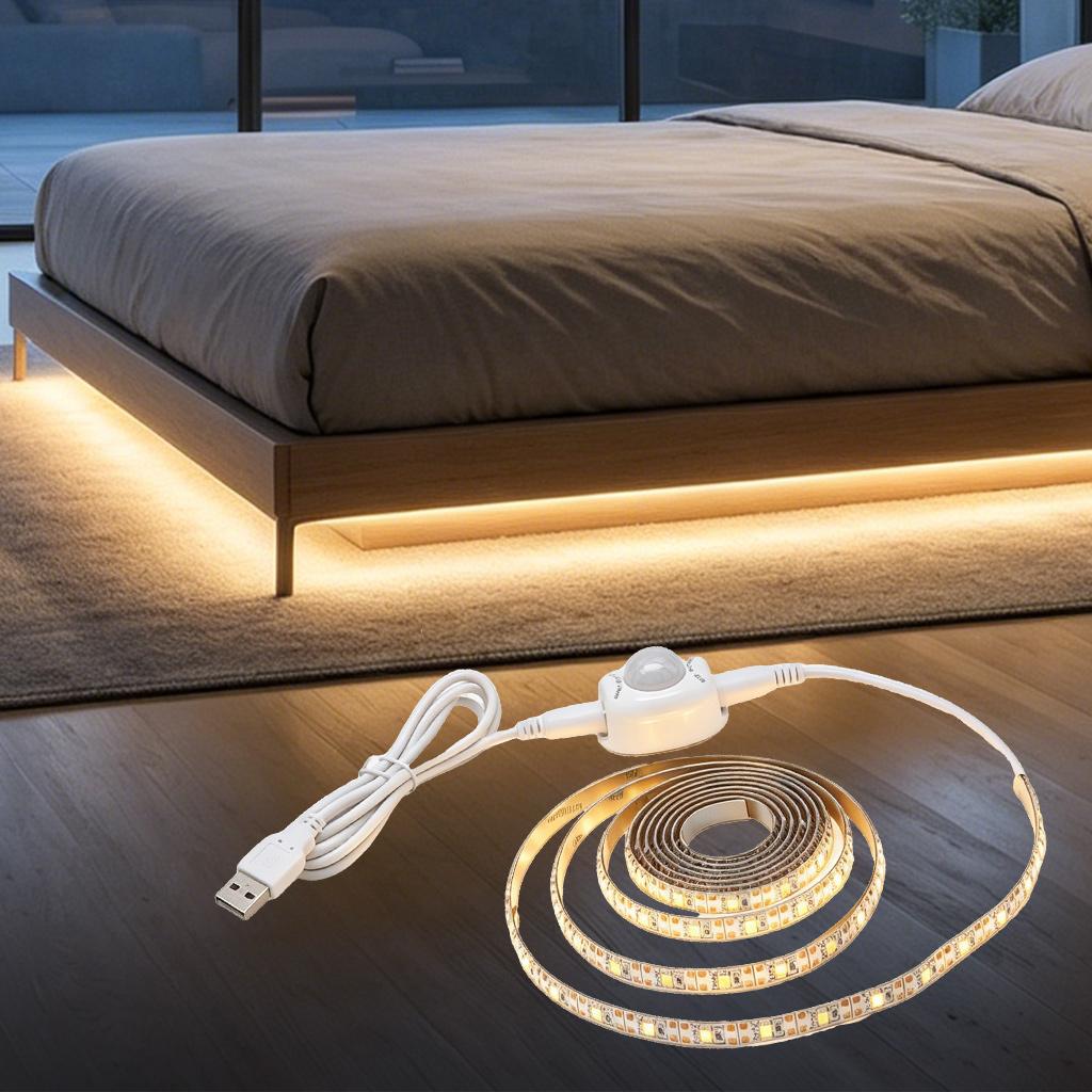 1M/2M/3M Strip Light 5V USB Under Cabinet Lighting PIR Motion Sensor Kitchen Wardrobe Led Tape Warm White Fast Setup Deco Room