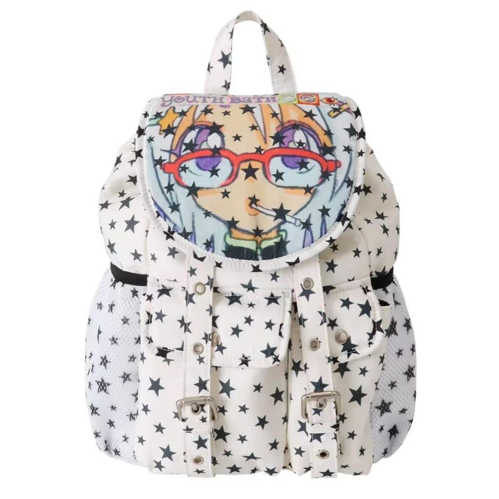 JIAERDI Korean Harajuku Star White Women Fashion Drawstring Large Capacity Schoolbag Ladies Mochilas Aesthetic Anime Bag New