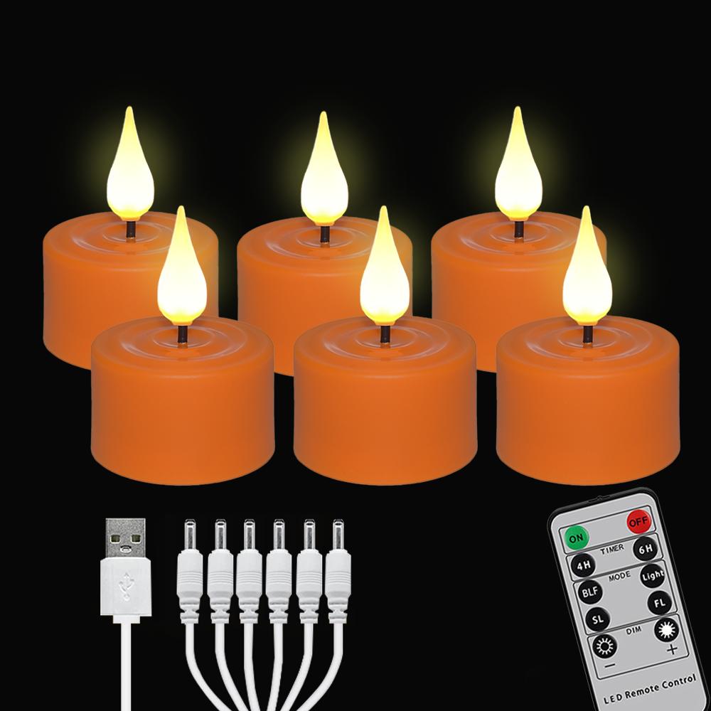 6/12PCS LED Candle Electronic Use Charging Flameless Flicker Tealight Timed Remote Orange Black Candle Wholesale Decorative