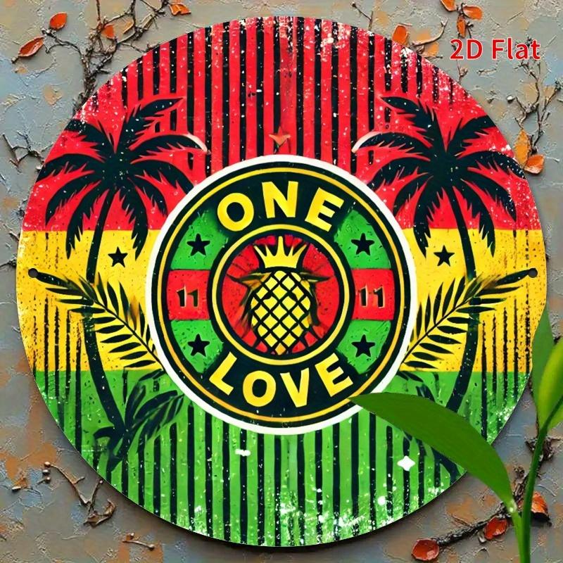 HD Tin Sign One Love Pineapple Rasta Color Round Vintage Metal Wall Art Retro Reggae Decor