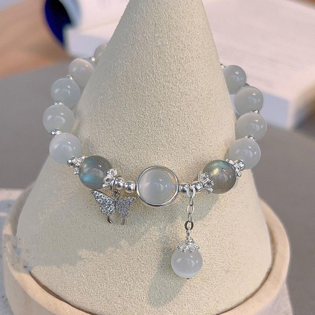 Антикварный зеленый браслет с бусинами, ретро-китайская мода, легкая роскошь, высокочувствительный браслет-бабочка