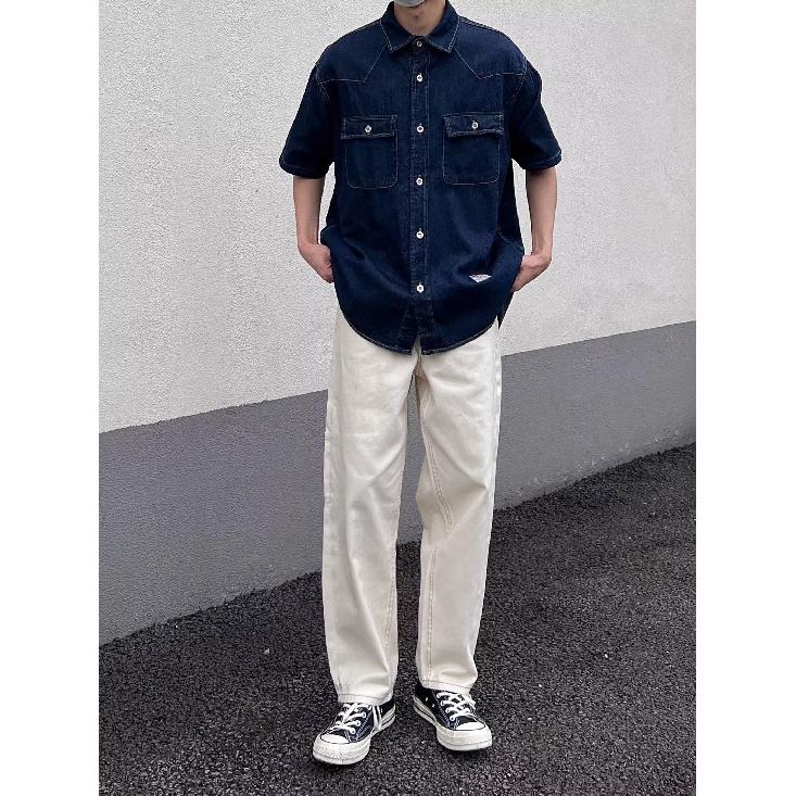 Японский ретро модный бренд летняя свободная джинсовая рубашка с короткими рукавами художественная молодежная рабочая рубашка мужская и женская многослойная куртка