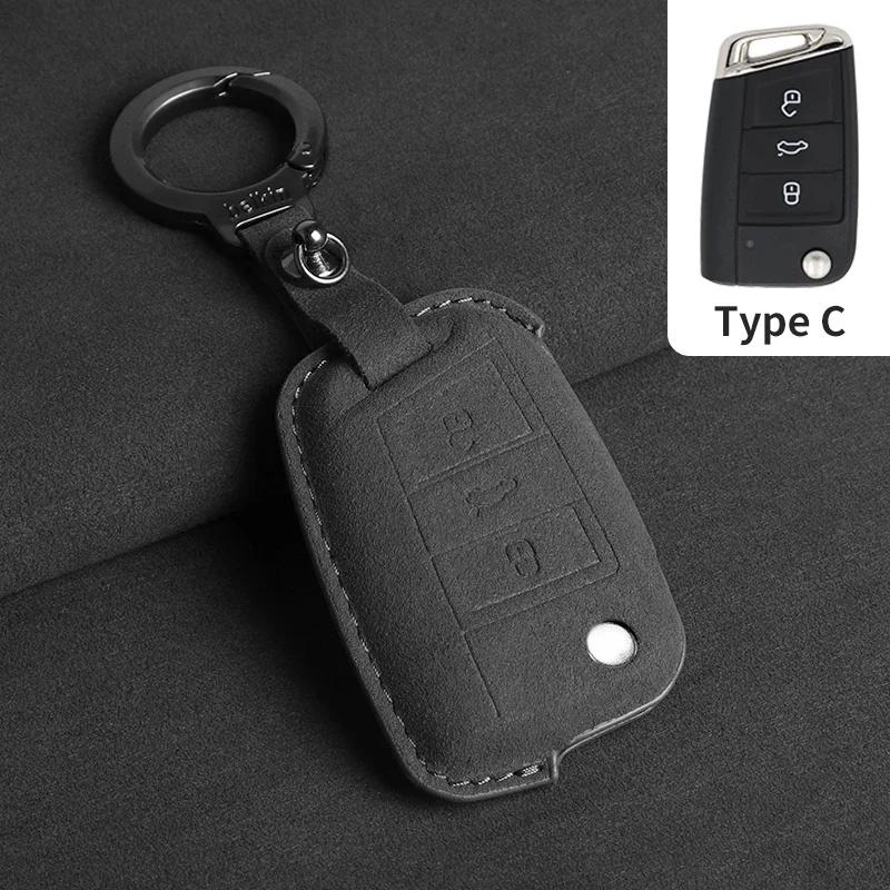 Suede Car Flip Key Case Cover Holder Keychain Shell for VW Golf 7 MK7 Tiguan MK2 for SEAT Ateca Leon FR 2 Ibiza for Skoda