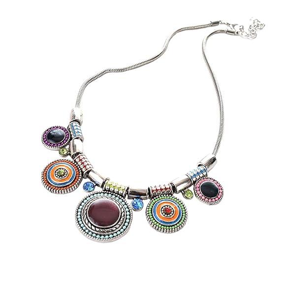 Последняя мода Посеребренная разноцветная круглая конструкция Ожерелье-колье с медальоном для женщин и девочек, Серебряное, Разноцветное, Среднее