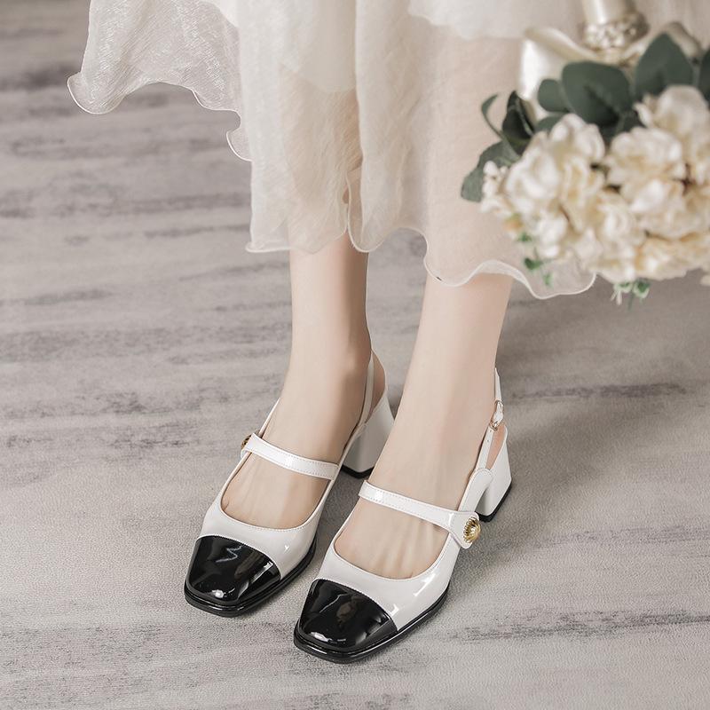 Сращивание женской обуви сумка голова с Мэри Джейн толстый каблук пустые одиночные туфли женские сандалии