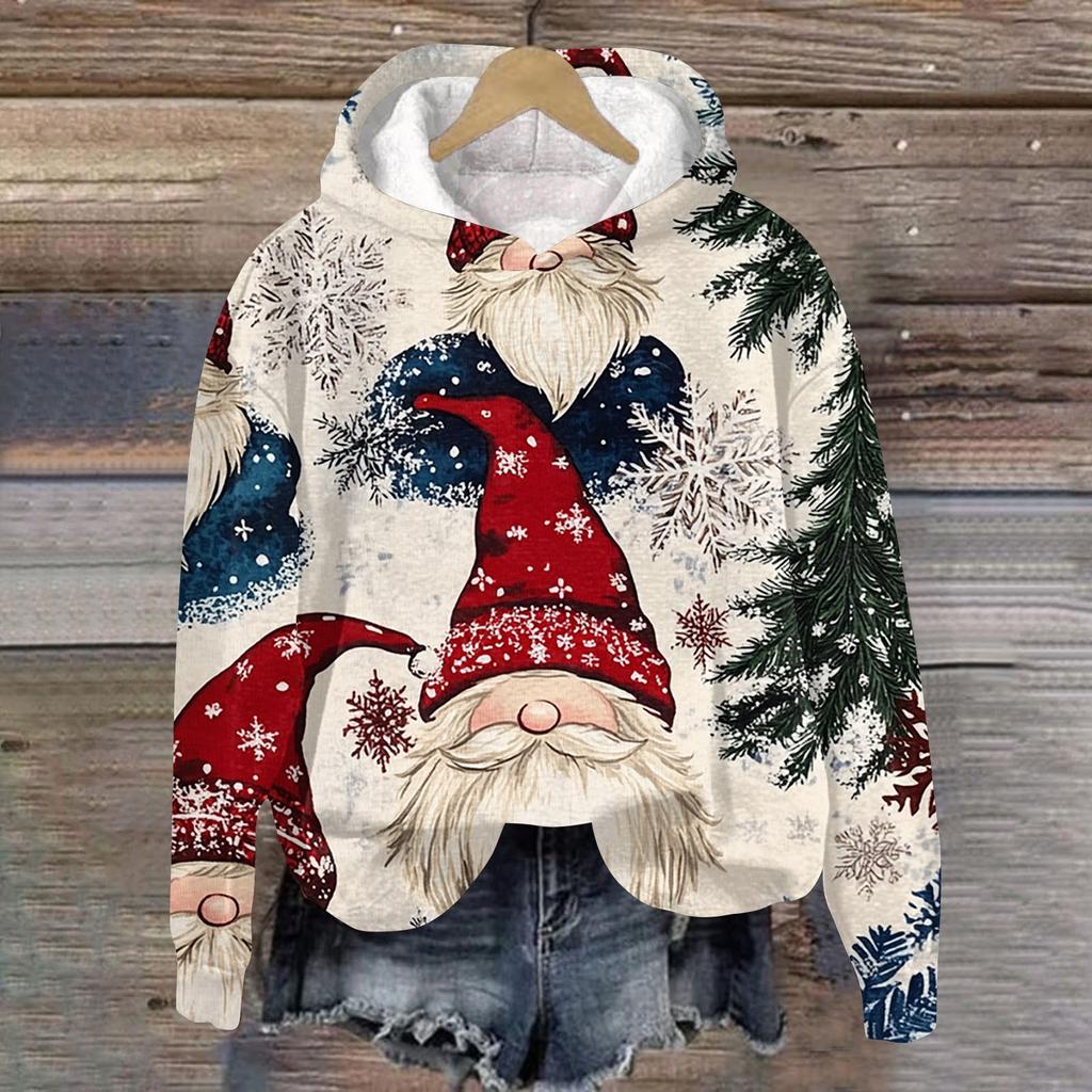 Женская модная повседневная толстовка с капюшоном и длинным рукавом с рождественским принтом