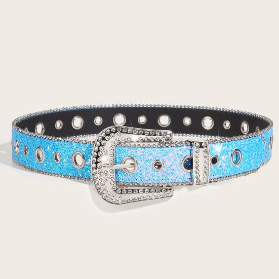 Женский джинсовый ремень с блестящими стразами и несколькими отверстиями, регулируемая длина пояса со сверкающей пряжкой, широкий пояс из сплава