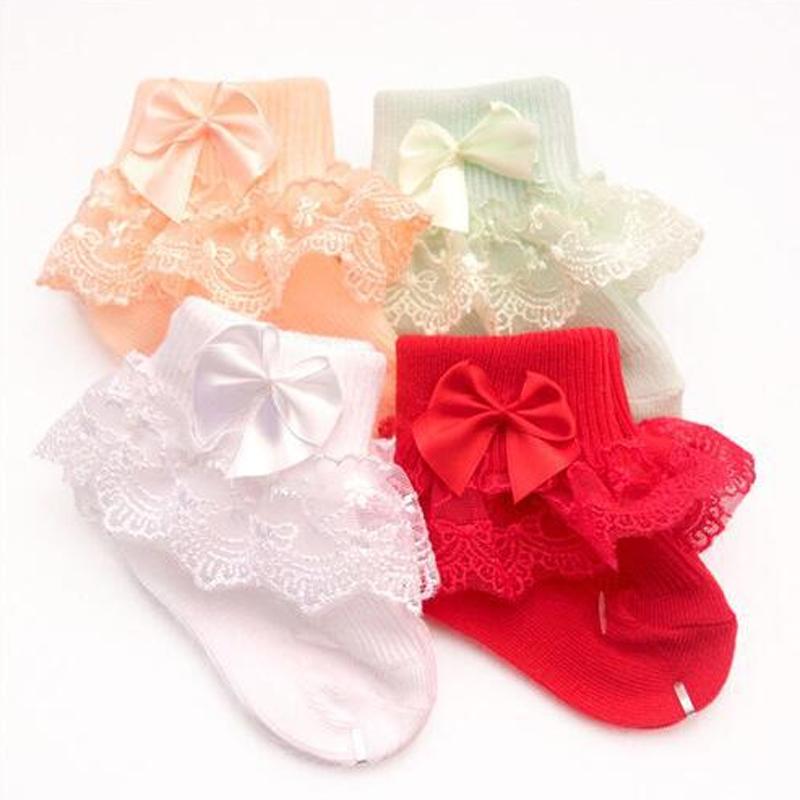 4Pair/lot New lace bow short socks newborn baby socks