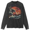 Футболка Streetwear Waves Graphic Washed Black, хлопковая, унисекс, топы, футболки, футболки больших размеров, длинная футболка