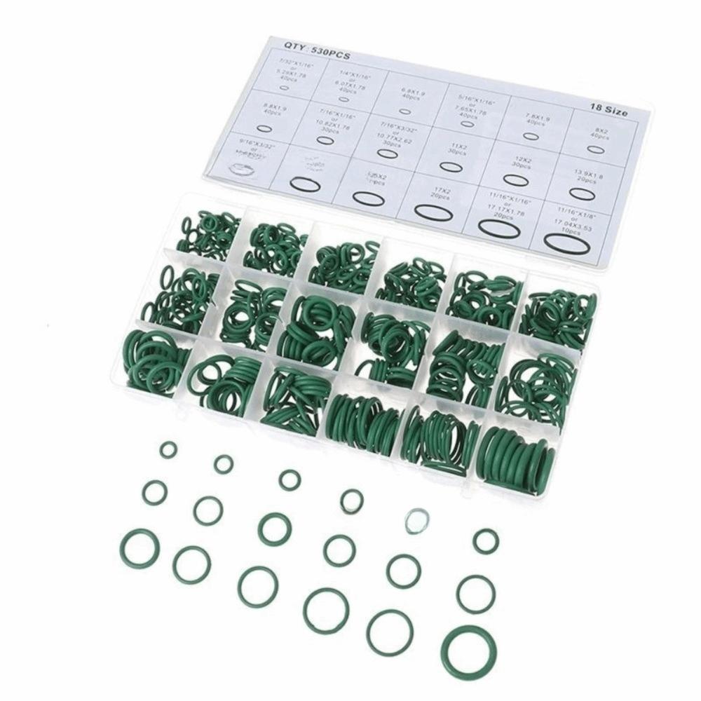 530pcs/set Green Air Conditioning O Ring Kit 18 Size Automotive A/C Plumbing Repair Compressor