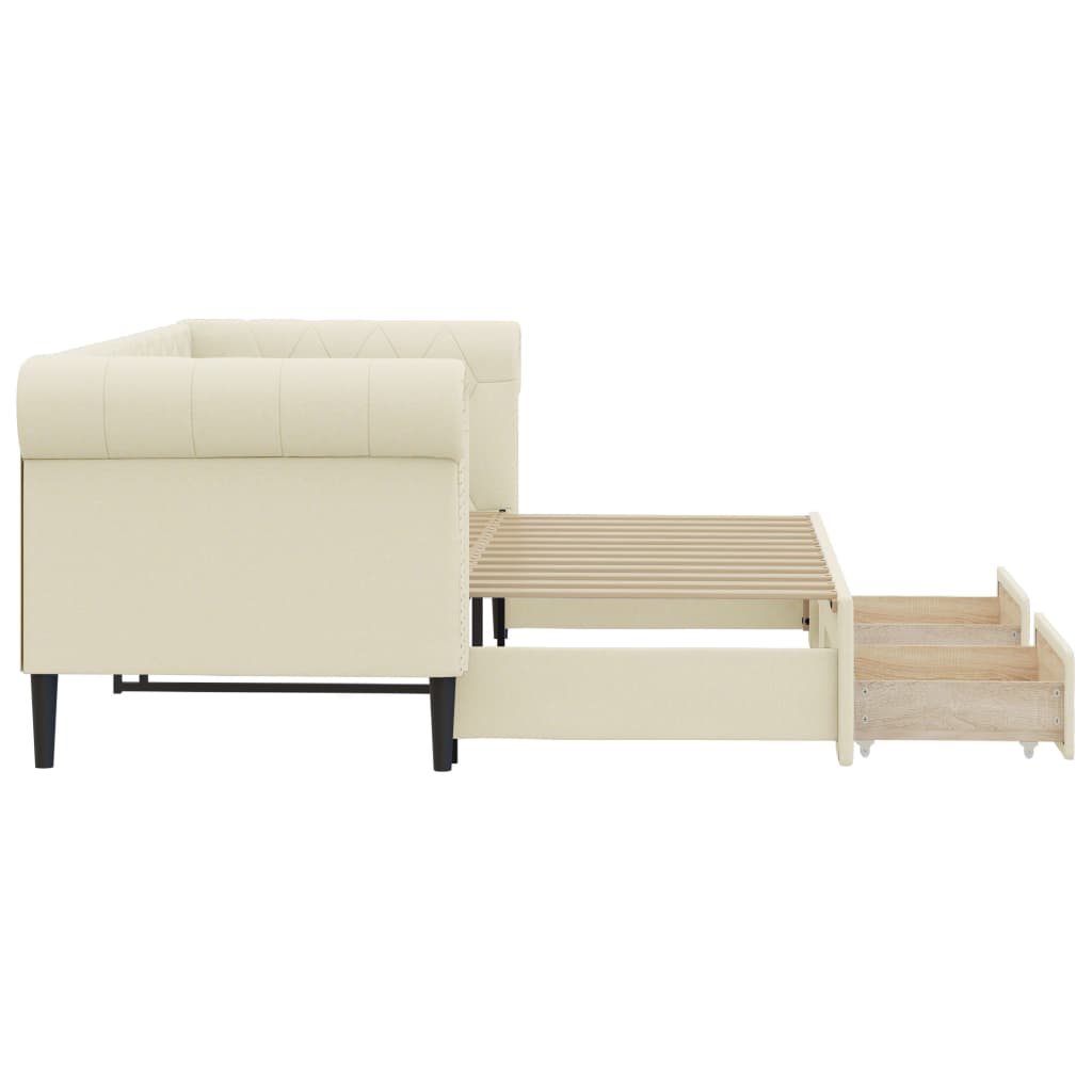 Pull out Daybed with Drawers Cream 90x200 cm Faux Leather