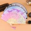 Janpanese Style Hand Held Folding Dance Fan Wedding Party Lace Silk Folding Hand Held Flower Tokyo