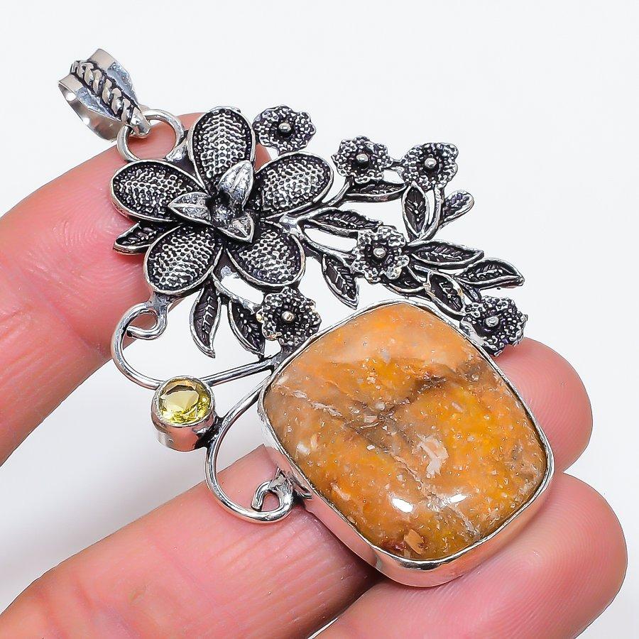 Натуральный Призрачный Глаз Яшма, Цитрин 925 Стерлинговое Серебро Ювелирная Подвеска 2,76" Q4a51