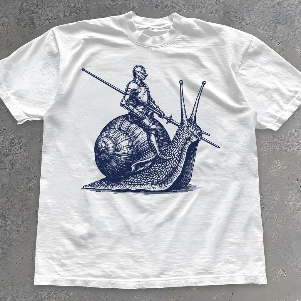 Knight Riding Snail Shirt: Surreal Vintage Fantasy Graphic Tee