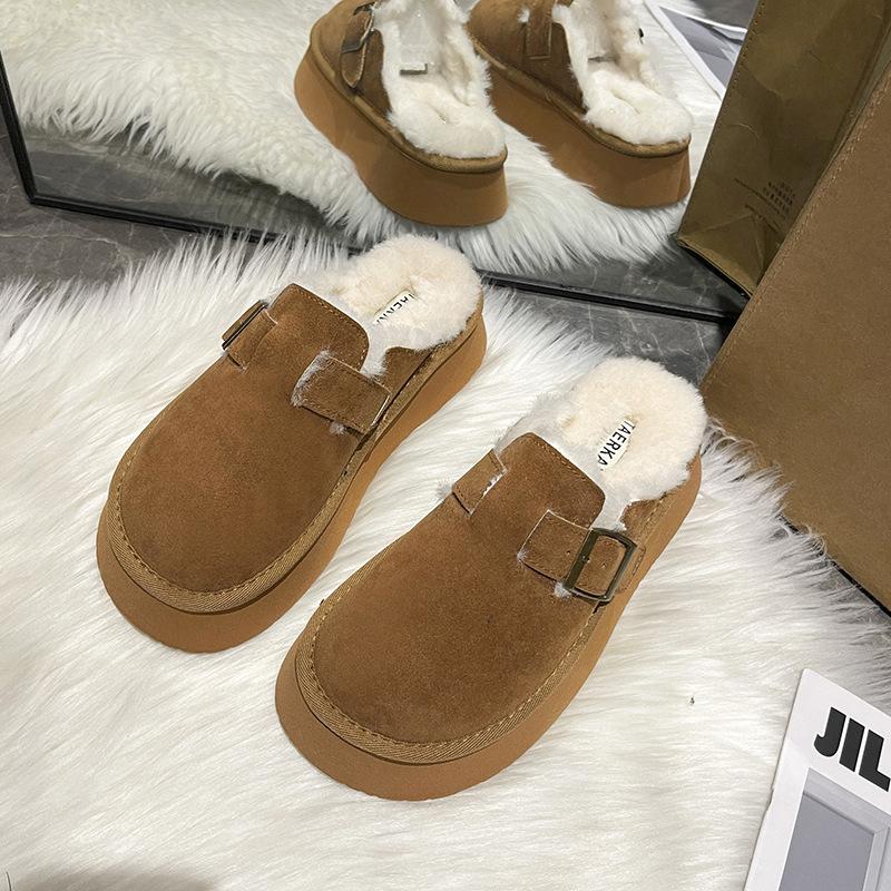 Тапочки Baotou из замши с толстой подошвой женские зимние 2024 года, новый ретро-модный темперамент, швабра Mao Mao, удобная трендовая хлопковая швабра