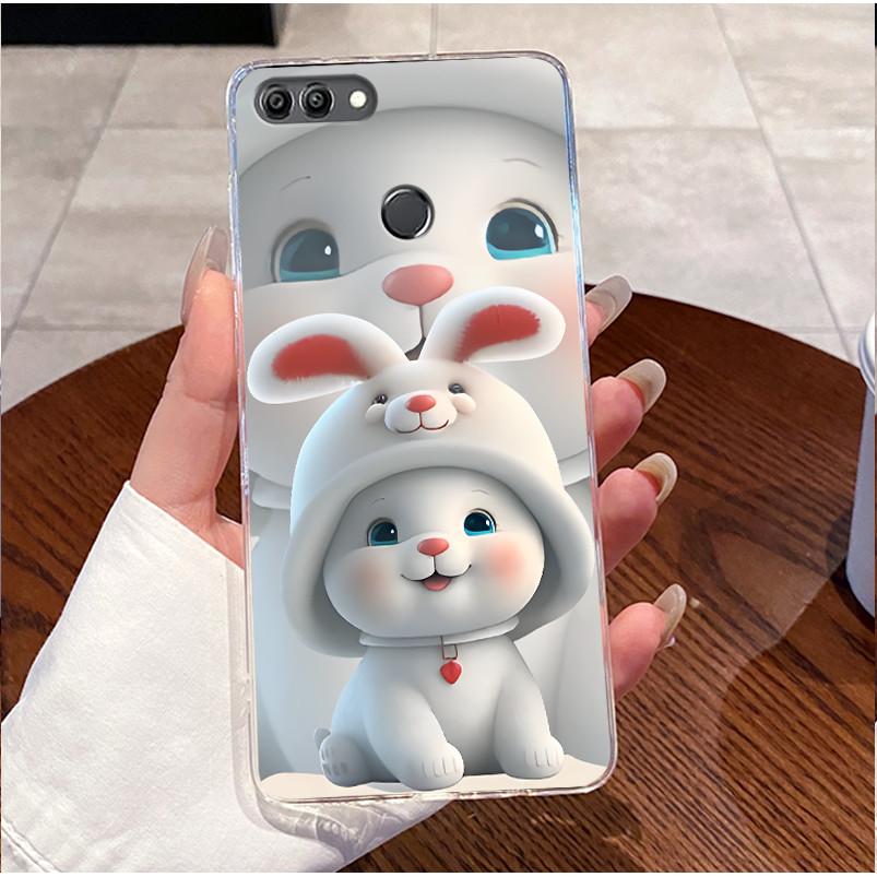 Чехол для Huawei Y9 2018 FLA-LX1 Y9 2018 Чехол Прозрачный Роскошный Милый Сердце Любви Кролик Забавный ТПУ Мягкий Силикон Чехол для Телефона Задняя Крышка