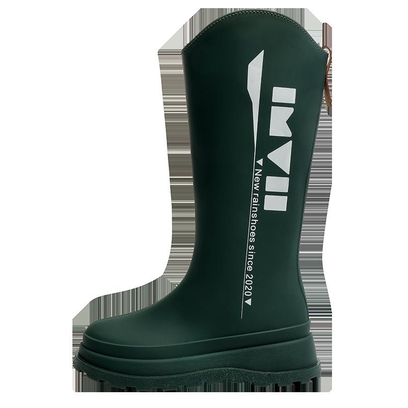Low-heeled fashion long rain boots women's non-slip high-tube water shoes kitchen pvc women's rain shoes high-top women's soft rubber shoes