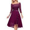 Sexy Gown Dress Off Shoulder Waist-Hugging Midi Dress Lace Splicing Half Sleeve Irregular Ruffle Hem Chiffon Dress