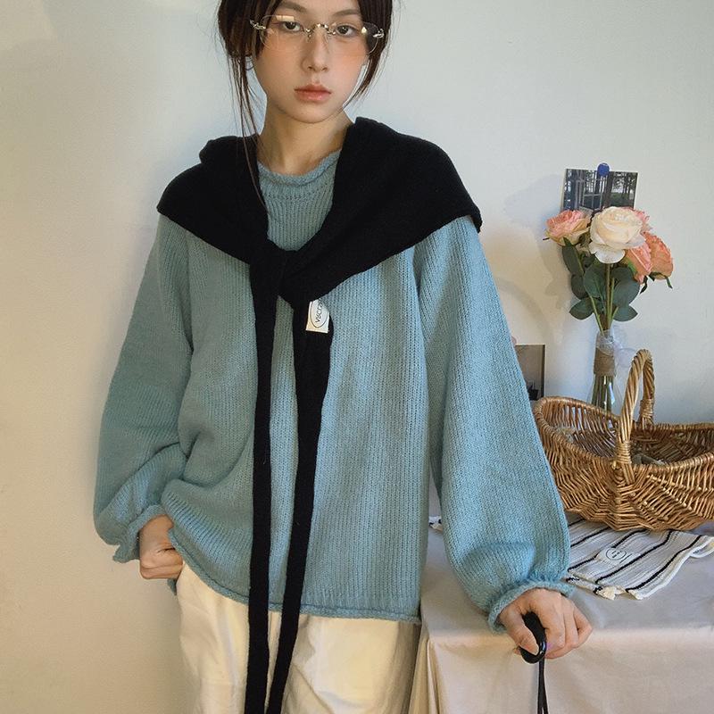 Luochi Knitting~ Шерстяной Треугольный Шарф Осенняя Мода 100% Шерсть, Стиль Корейского Блогера