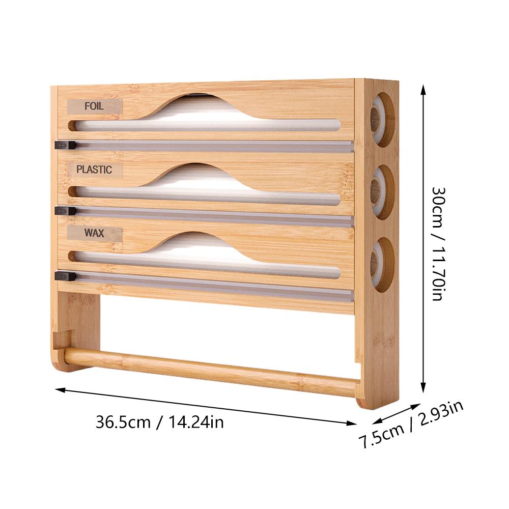 Бамбуковая коробка-диспенсер для пищевой пленки и фольги с отсеком и резаком, кухонный органайзер, аксессуары, интегрированный держатель для бумажных полотенец