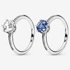 925 Sterling Silver Pan Ring Blue Sparkle Crown With Large Crystal Cz Ring For Women Wedding Party Gift Fashion Jewelry