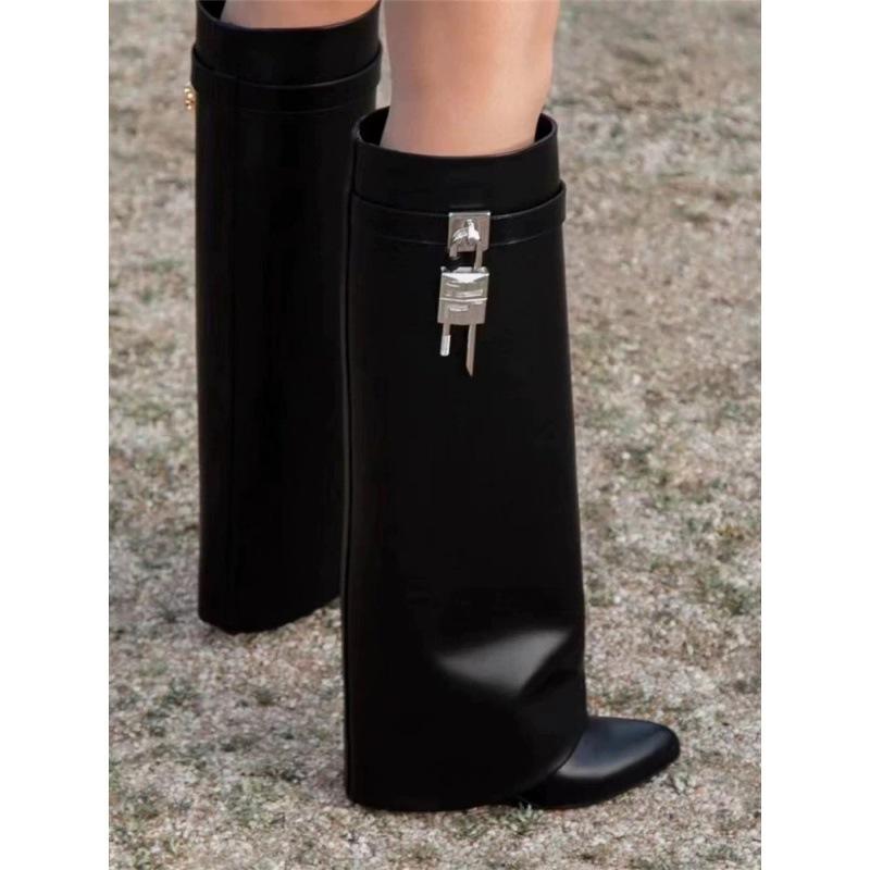 Fashion European and American knee-high boots Year-old pointed lock trouser boots
