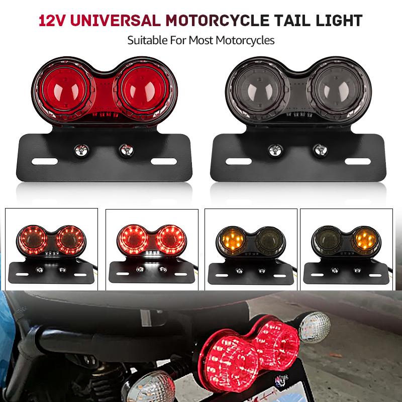 Motorcycle LED Tail Light Turn Signal Lights License Plate Bracket Brake Lamp For Honda Yahama Harley Universal 12V Rear Light