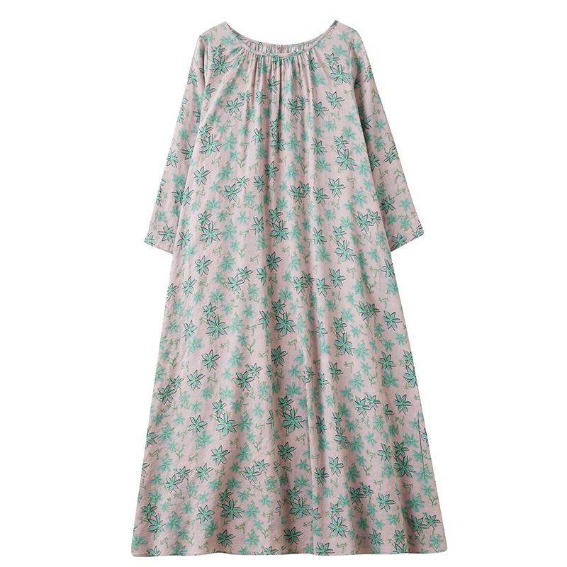 Dimanaf New 2025 Women Plus Size Spring Basic Long Dress Long Sleeve Loose Casual Floral Vintage Maxi Oversize