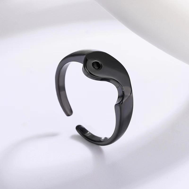 New Tai Chi gossip pattern ring, advanced sense stacking combination set, couple index finger alloy ring opening adjustable