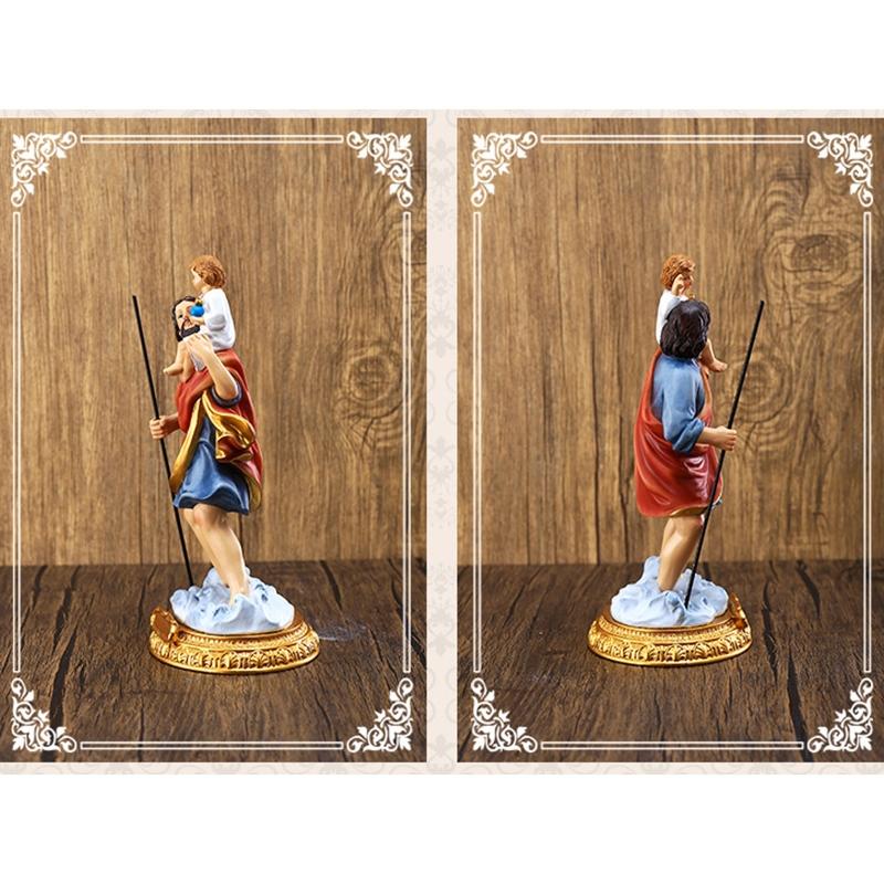 Catholic Figurine Resin Colorful Saint Figure Carrying Child Jesus Art Statue for Home Christian Church Decoration Gift