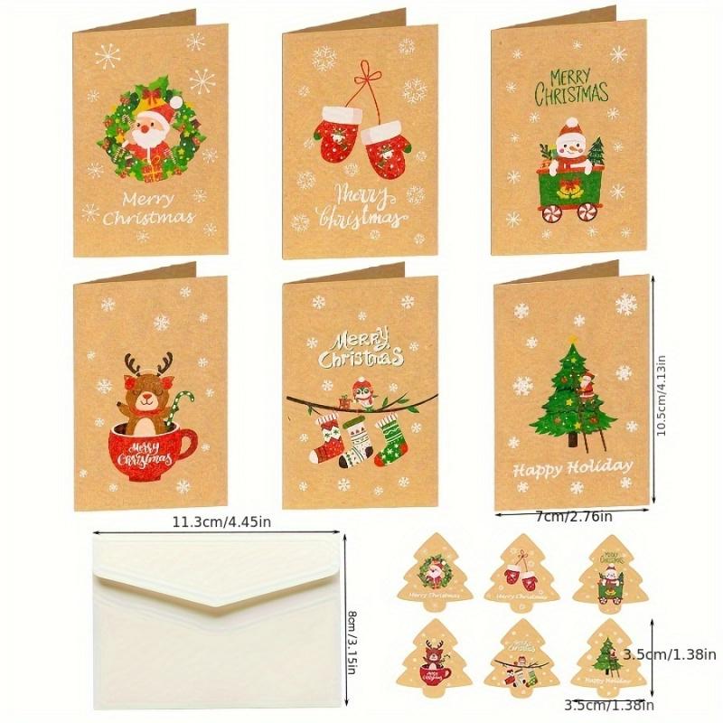 Набор из 6 рождественских поздравительных открыток из крафт-бумаги, праздничная открытка с благословением, открытка для сообщения, письмо-приглашение, конверт, наклейка