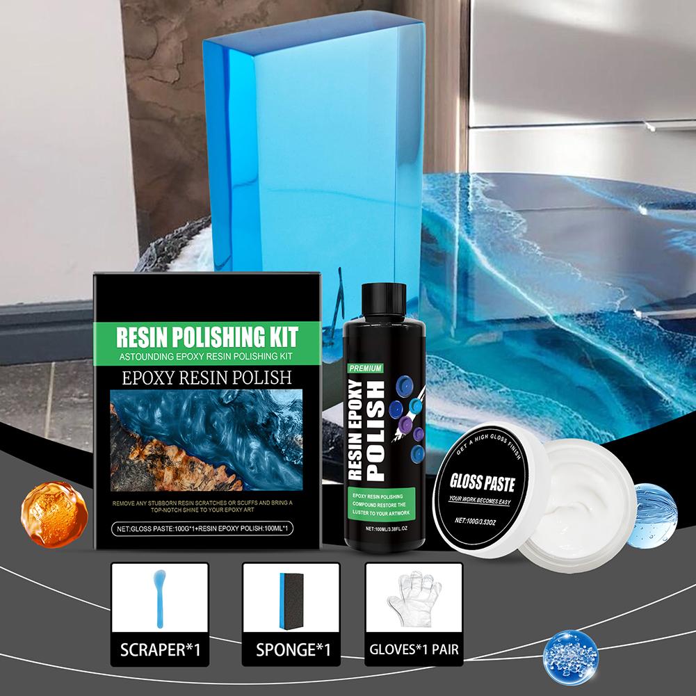 Polishing Kit Epoxy Resin Art Renovation Epoxy Polish Sponges1 (30 G) Gloves1 Of Manual 2 Pair Instruction Scrapers2 A6X6