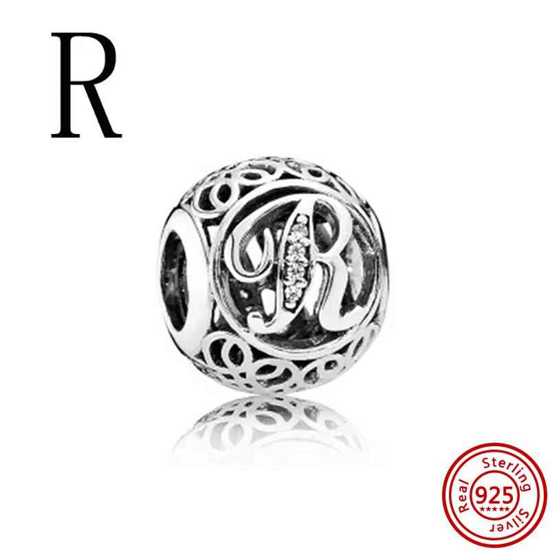 925 Чистая медь Символ бесконечности Полый Круг A-Z 26 Букв Алфавита Сияющие Циркониевые Бусины Подходят для Оригинального Браслета с Шармами Pantaro