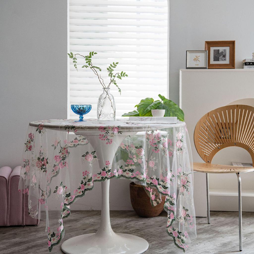 Imanqi Yun Розовая скатерть с цветочной вышивкой и фон для фотосъемки торта