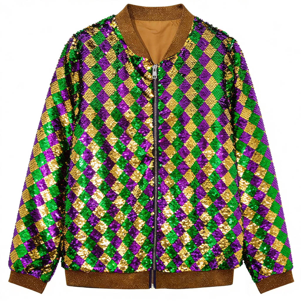 Carnival Theme Sequin Bomber Jacket With Vintage Contrasting Colors For Youth