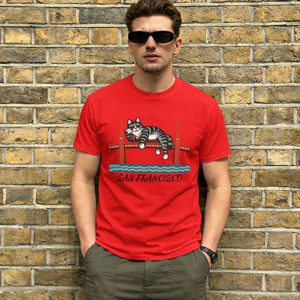 Ryan Gosling Cat San Francisco 100 Cotton T-Shirt For Man Summer Street Style T-Shirts Crewneck Leisure Tees Casual Tops