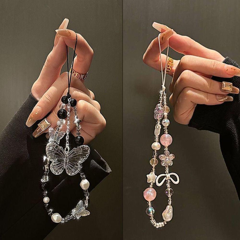 Luxury Clear Bead Phone Strap Y2K Bowknot Wrist Short Rope Phone Bag Accessories