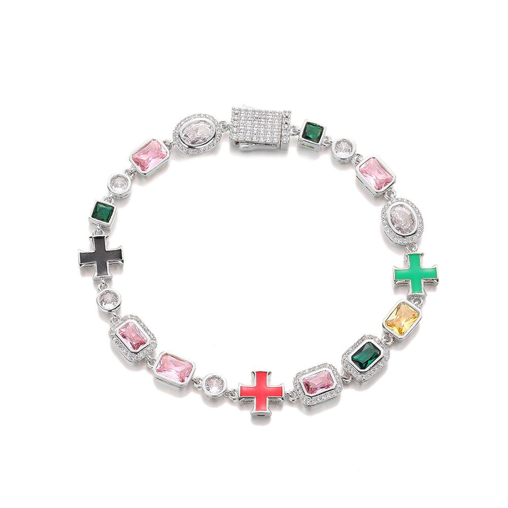1MM Geometric Colored Gemstones Full Necklace Bracelet Hip Hop Style Jewelry Unisex Jewelry