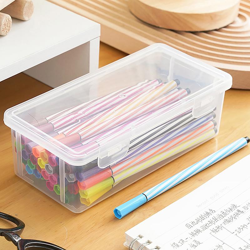 1Pc Extra Large Capacity Plastic Pencil Box Stackable Translucent Clear Pencil Box Office Supplies Storage Organizer Box
