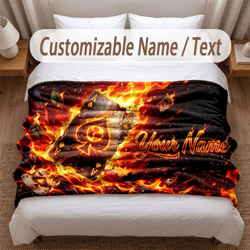 Cards Casino Theme Soft Blanket Personalized Custom Name Text Print Warm Blanket Home Sofa Bedroom Decor