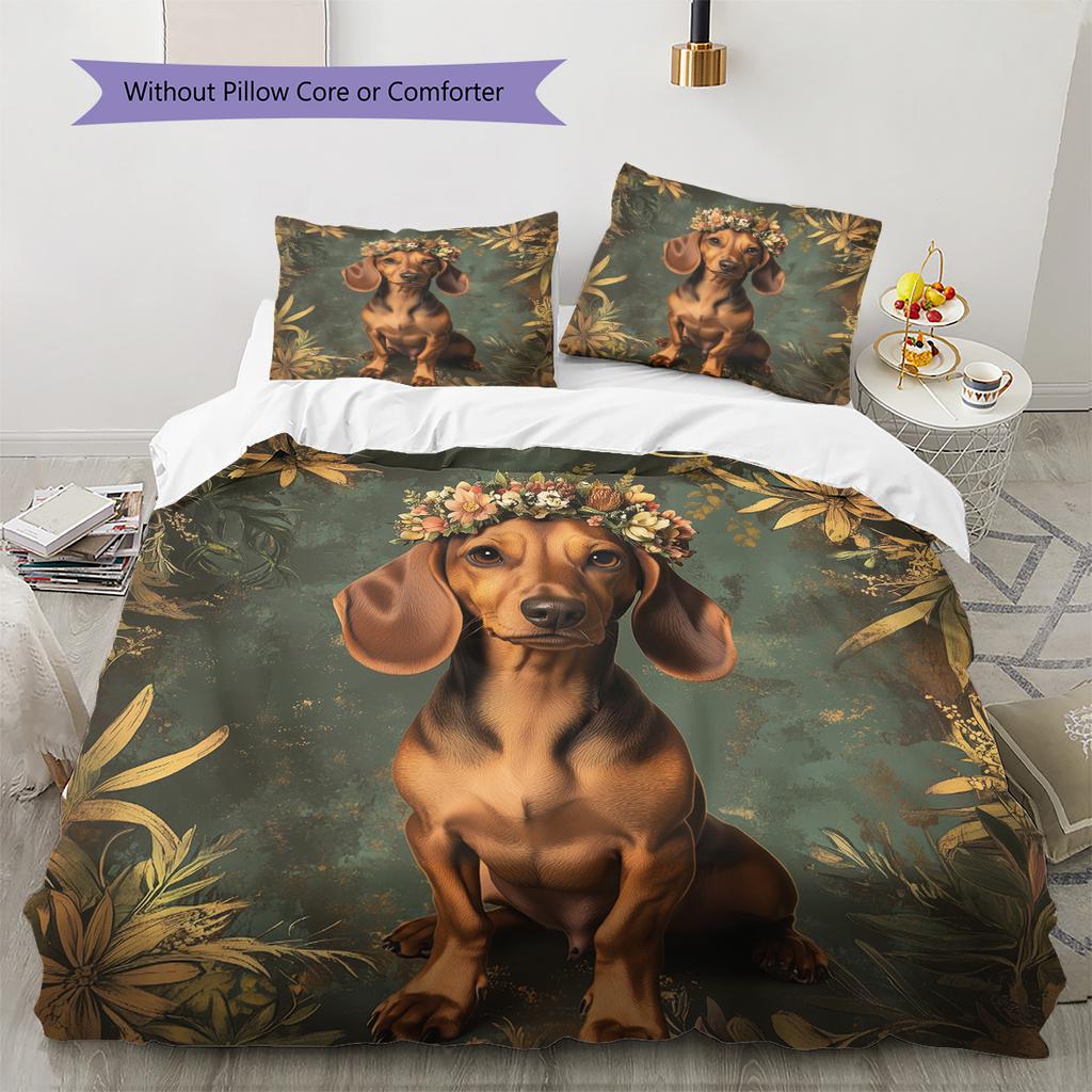 Vintage dog  Pattern Bedding Quilt Set Quilt Cover Pillowcase Home Decoration  Gift (1 * duvet cover + 2 * pillowcase, without core)