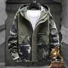 Men Hoodie Jacket Camouflage Patchwork Loose Windbreaker Spring Autumn Washable Zipper Outwear Streetwear