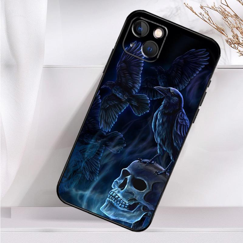 Crow Raven Dark Skull Case For iPhone 14 16 15 Pro Max 11 12 13 Mini 7 8 Plus X XR XS MAX Soft Shockproof Cover