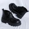 Ботильоны на толстой подошве для мужчин, круглые носки, черные, на шнуровке, мужские мотоциклетные ботинки, новый тренд, кожа, высокие каблуки, мужская обувь, высокий верх
