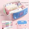 Multi-pocket Pen Bag Print Stationery Bag Handheld Pencil Case  Travel Toiletries