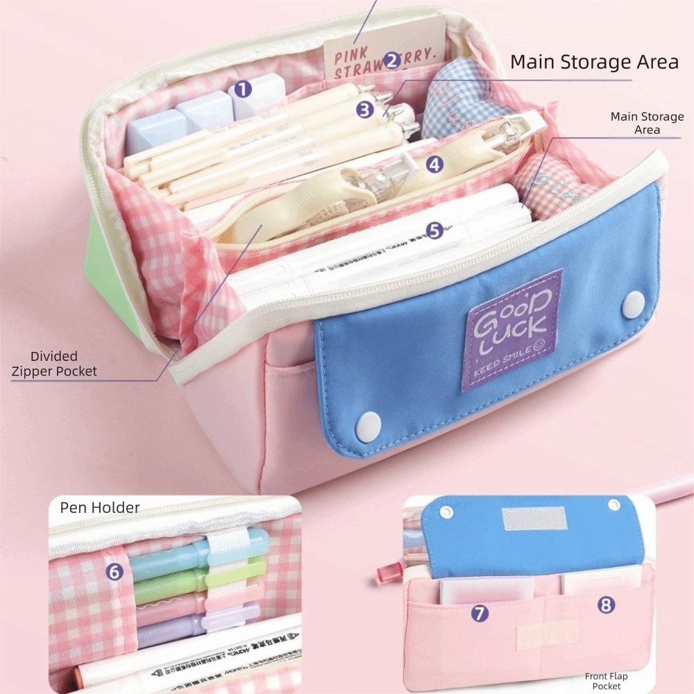 Multi-pocket Pen Bag Print Stationery Bag Handheld Pencil Case Travel Toiletries