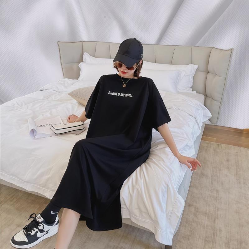 Женское повседневное платье-футболка с короткими рукавами Lazy Fashion, длинное платье с разрезом выше колена