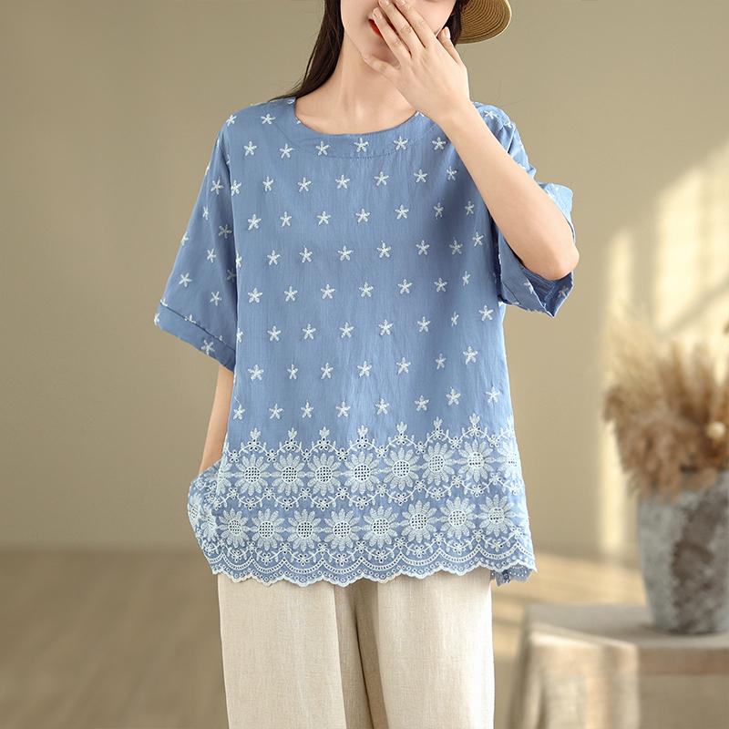 DIMANAF 2025 Новая летняя женская футболка больших размеров с коротким рукавом, свободный базовый повседневный топ, винтажная футболка с цветочным принтом